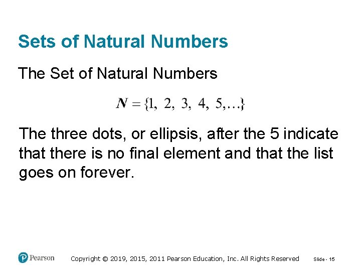 Sets of Natural Numbers The Set of Natural Numbers The three dots, or ellipsis, Sets of Natural Numbers The Set of Natural Numbers The three dots, or ellipsis,