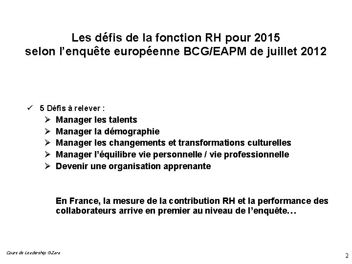 Les défis de la fonction RH pour 2015 selon l’enquête européenne BCG/EAPM de juillet
