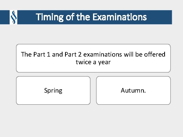 Timing of the Examinations The Part 1 and Part 2 examinations will be offered Timing of the Examinations The Part 1 and Part 2 examinations will be offered