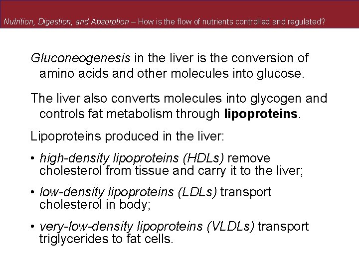 Nutrition, Digestion, and Absorption – How is the flow of nutrients controlled and regulated?