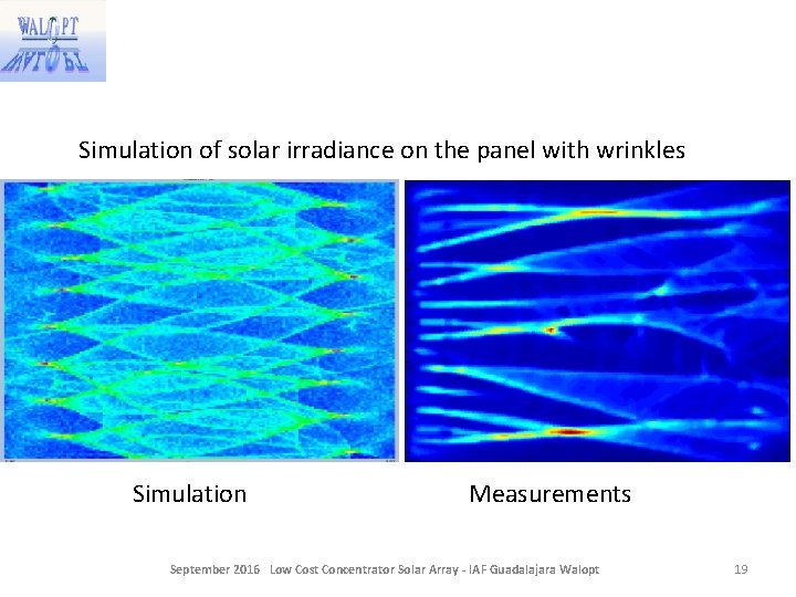 Simulation of solar irradiance on the panel with wrinkles Simulation Measurements September 2016 Low Simulation of solar irradiance on the panel with wrinkles Simulation Measurements September 2016 Low