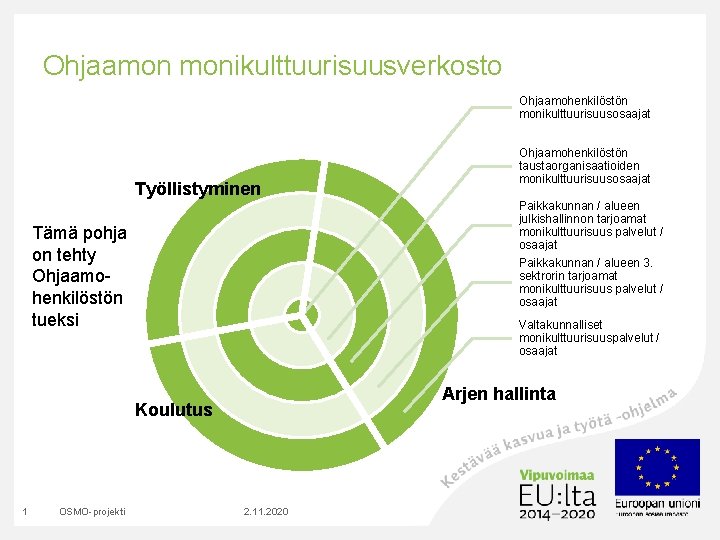 Ohjaamon monikulttuurisuusverkosto Ohjaamohenkilöstön monikulttuurisuusosaajat Työllistyminen Paikkakunnan / alueen julkishallinnon tarjoamat monikulttuurisuus palvelut / osaajat