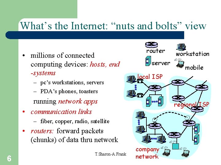 What’s the Internet: “nuts and bolts” view • millions of connected computing devices: hosts,