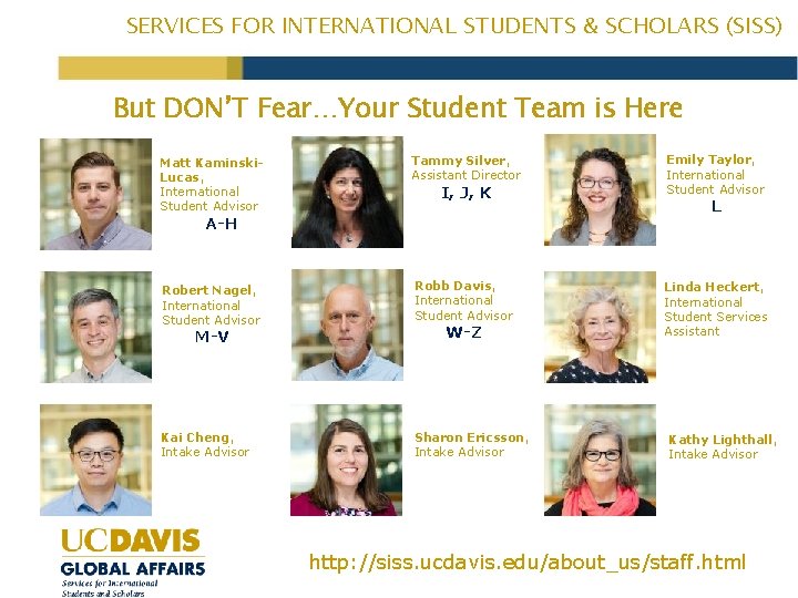 SERVICES FOR INTERNATIONAL STUDENTS & SCHOLARS (SISS) But DON’T Fear…Your Student Team is Here