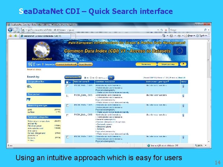 Sea. Data. Net CDI – Quick Search interface Using an intuitive approach which is