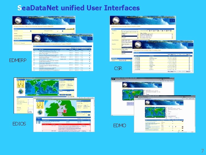 Sea. Data. Net unified User Interfaces EDMERP CSR EDIOS EDMO 7 