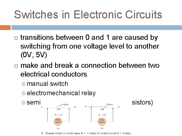 Switches in Electronic Circuits transitions between 0 and 1 are caused by switching from