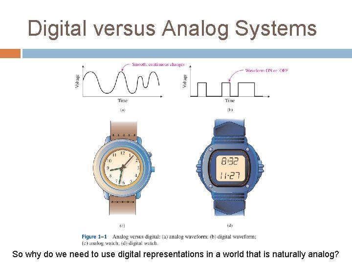 Digital versus Analog Systems So why do we need to use digital representations in