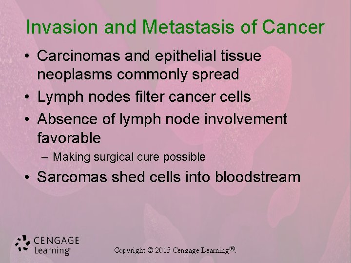 Invasion and Metastasis of Cancer • Carcinomas and epithelial tissue neoplasms commonly spread •