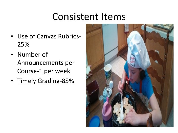 Consistent Items • Use of Canvas Rubrics 25% • Number of Announcements per Course-1