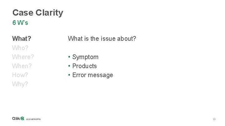 Case Clarity 6 W’s What? Who? Where? When? How? Why? What is the issue