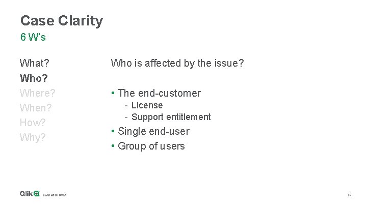 Case Clarity 6 W’s What? Who? Where? When? How? Why? Who is affected by