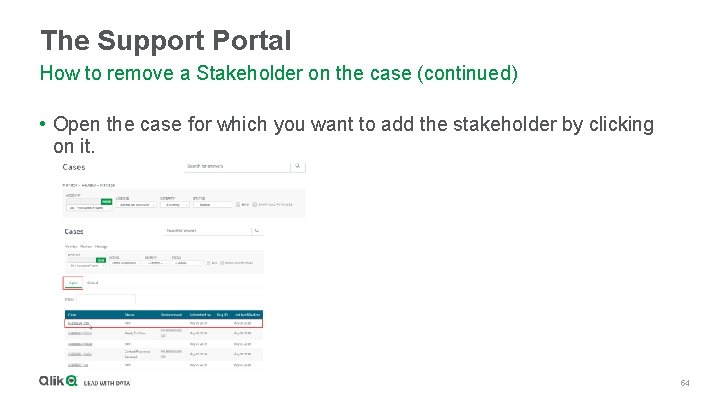 The Support Portal How to remove a Stakeholder on the case (continued) • Open