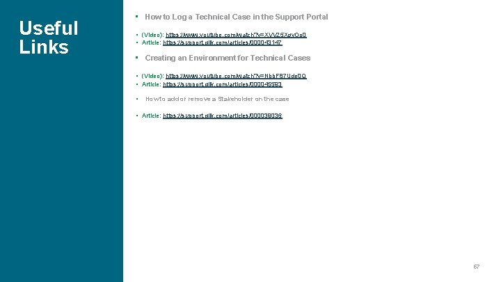 Useful Links • How to Log a Technical Case in the Support Portal •