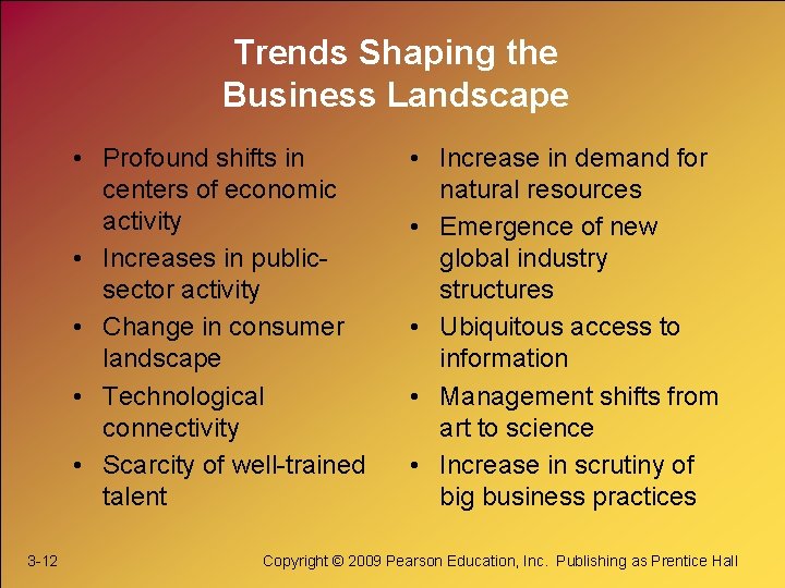 Trends Shaping the Business Landscape • Profound shifts in centers of economic activity •