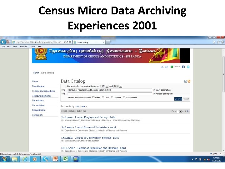 Census Micro Data Archiving Experiences 2001 