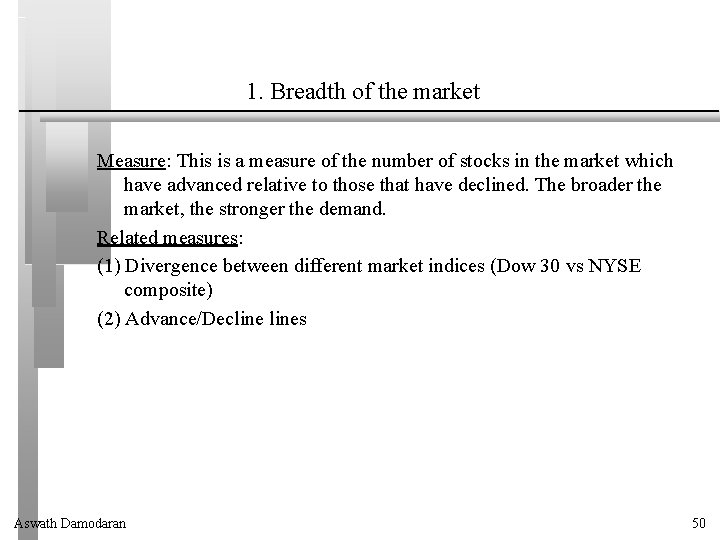 1. Breadth of the market Measure: This is a measure of the number of