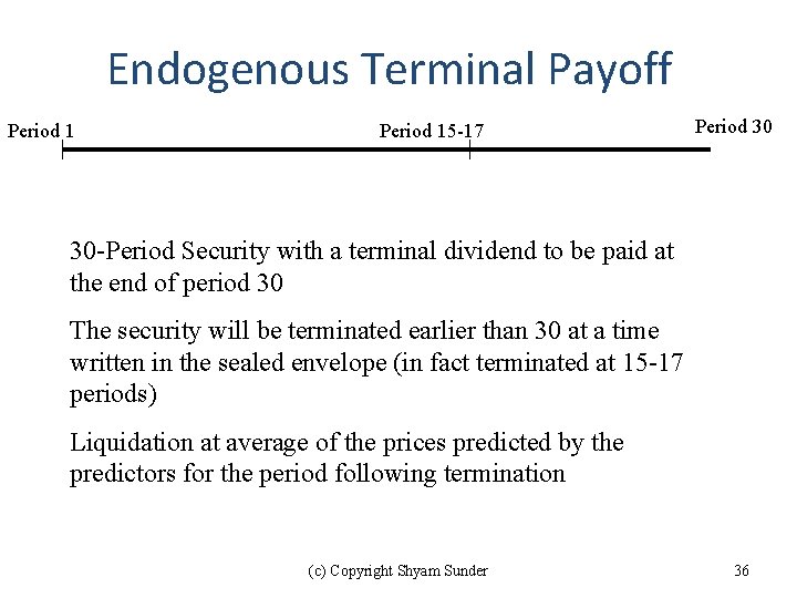 Endogenous Terminal Payoff Period 15 -17 Period 30 30 -Period Security with a terminal