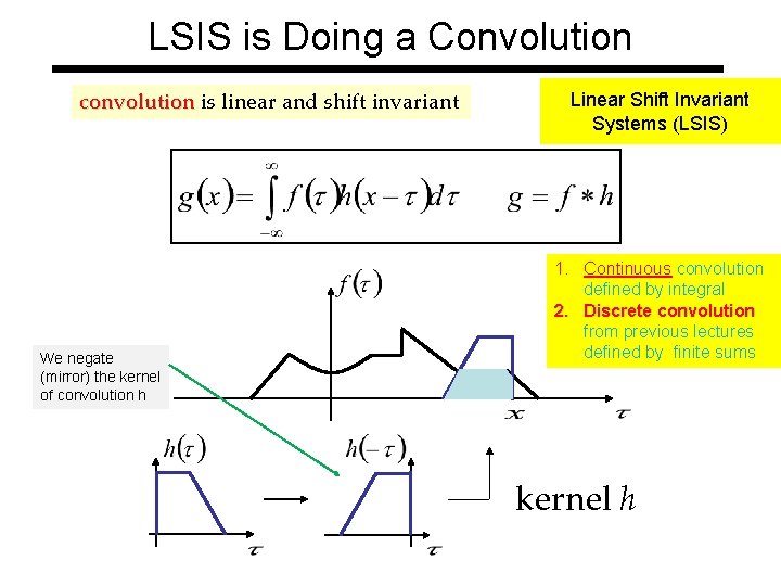 LSIS is Doing a Convolution convolution is linear and shift invariant We negate (mirror)