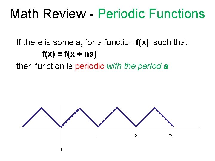 Math Review - Periodic Functions If there is some a, for a function f(x),