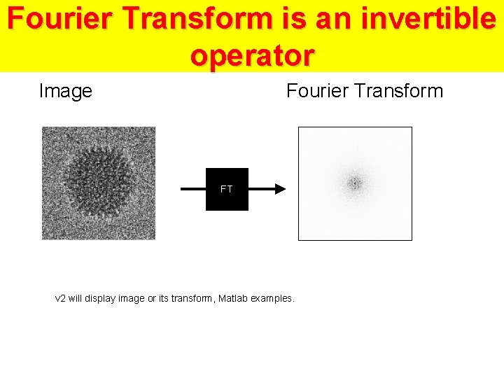 Fourier Transform is an invertible operator Image Fourier Transform FT v 2 will display