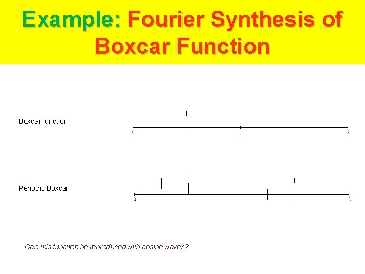 Example: Fourier Synthesis of Boxcar Function Boxcar function Periodic Boxcar Can this function be