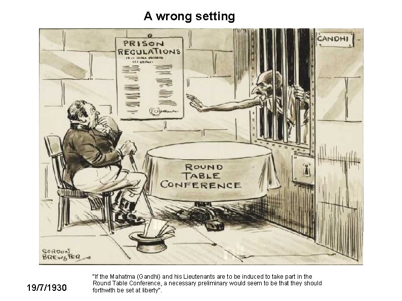 A wrong setting 19/7/1930 "If the Mahatma (Gandhi) and his Lieutenants are to be