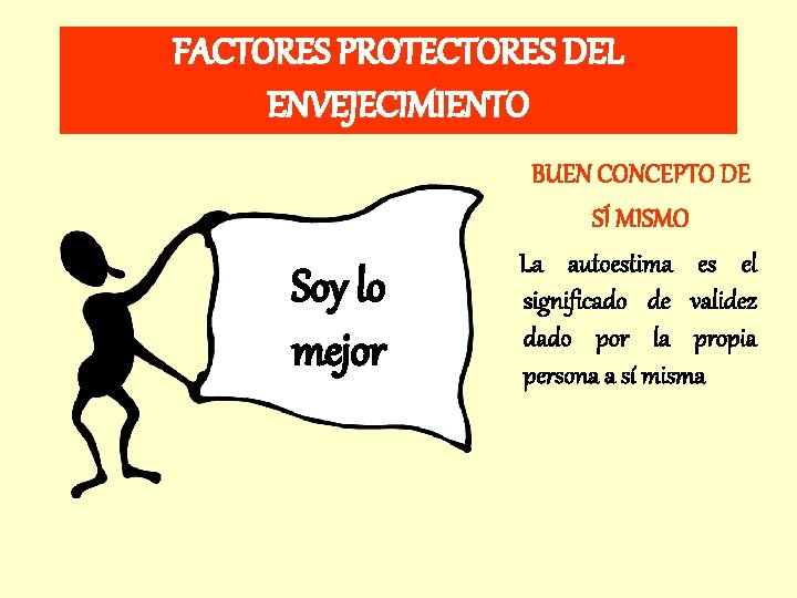 FACTORES PROTECTORES DEL ENVEJECIMIENTO Soy lo mejor BUEN CONCEPTO DE SÍ MISMO La autoestima