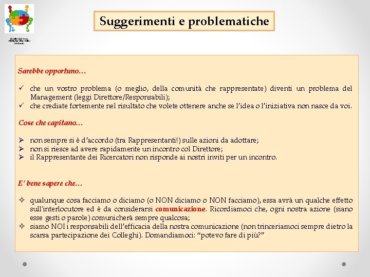 Suggerimenti e problematiche Creative Commons Attribution-Share Alike 2. 0 Generic Sarebbe opportuno… ü che