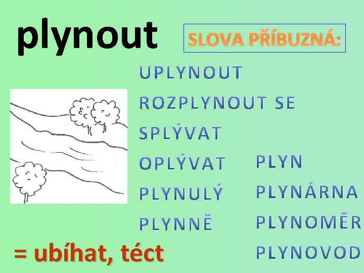 plynout = ubíhat, téct SLOVA PŘÍBUZNÁ: 