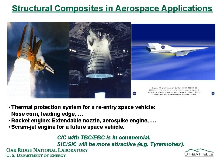 Structural Composites in Aerospace Applications • Thermal protection system for a re-entry space vehicle: