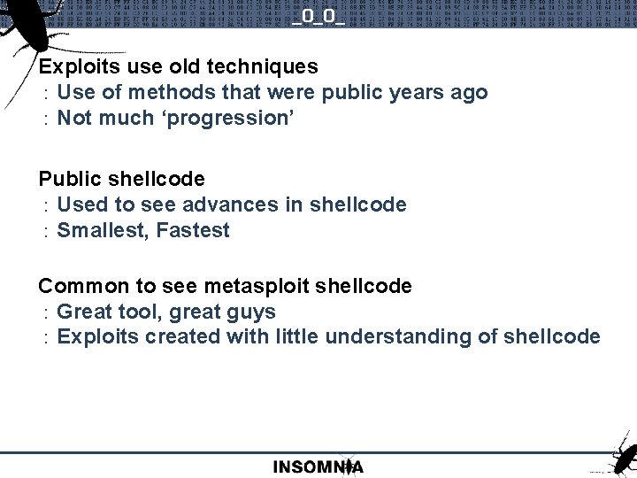 _0_0_ Exploits use old techniques : Use of methods that were public years ago