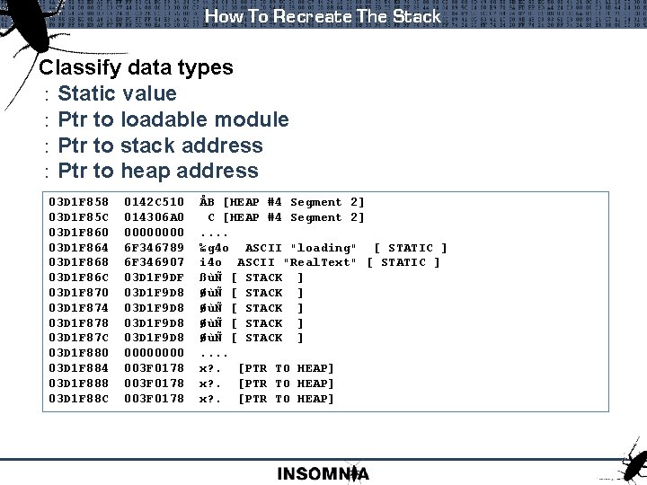 How To Recreate The Stack Classify data types : Static value : Ptr to