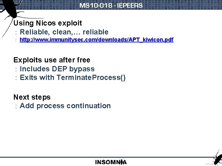 MS 10 -018 - IEPEERS Using Nicos exploit : Reliable, clean, … reliable :