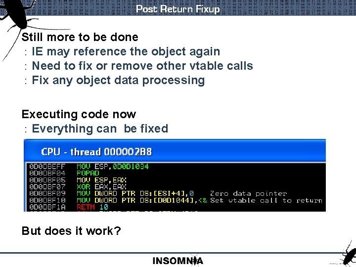 Post Return Fixup Still more to be done : IE may reference the object