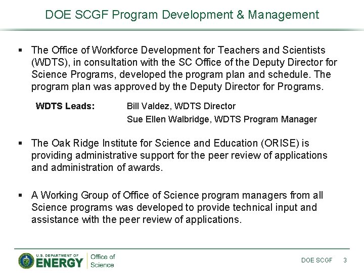 DOE SCGF Program Development & Management § The Office of Workforce Development for Teachers