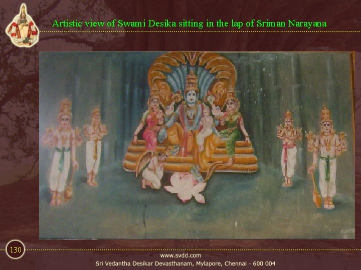 Artistic view of Swami Desika sitting in the lap of Sriman Narayana 130 Artistic view of Swami Desika sitting in the lap of Sriman Narayana 130