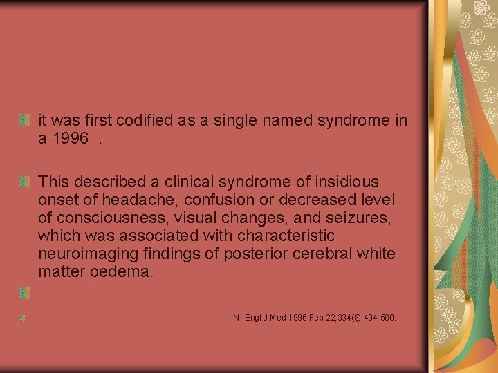 it was first codified as a single named syndrome in a 1996 . This