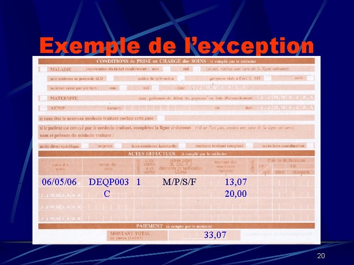 Exemple de l’exception 06/05/06 DEQP 003 1 C M/P/S/F 13, 07 20, 00 33,