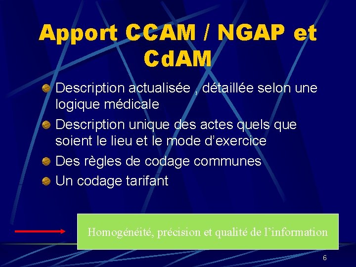 Apport CCAM / NGAP et Cd. AM Description actualisée , détaillée selon une logique