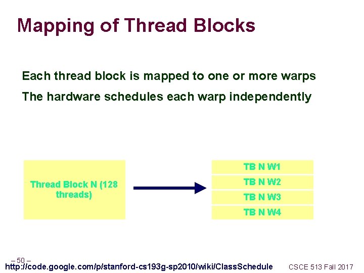 Mapping of Thread Blocks Each thread block is mapped to one or more warps