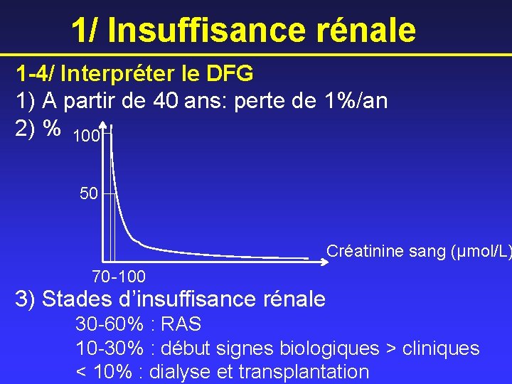 1/ Insuffisance rénale 1 -4/ Interpréter le DFG 1) A partir de 40 ans: