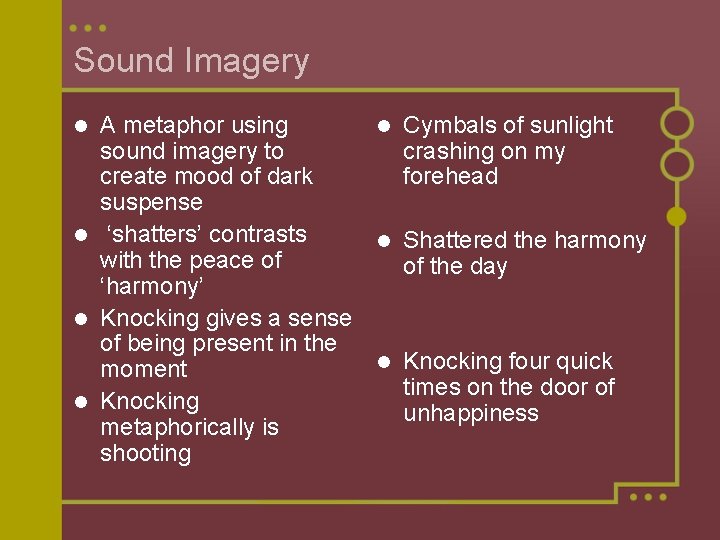 Sound Imagery A metaphor using l Cymbals of sunlight sound imagery to crashing on Sound Imagery A metaphor using l Cymbals of sunlight sound imagery to crashing on