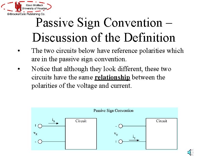 Passive Sign Convention – Discussion of the Definition • • The two circuits below Passive Sign Convention – Discussion of the Definition • • The two circuits below