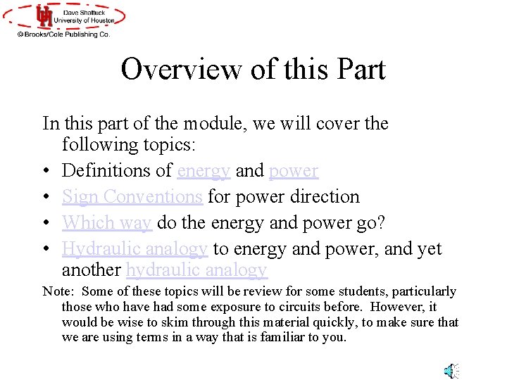Overview of this Part In this part of the module, we will cover the Overview of this Part In this part of the module, we will cover the