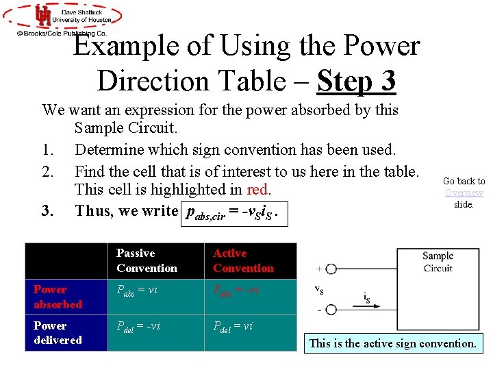 Example of Using the Power Direction Table – Step 3 We want an expression Example of Using the Power Direction Table – Step 3 We want an expression