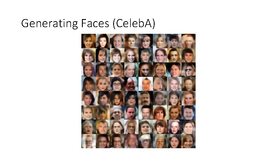 Generating Faces (Celeb. A) 