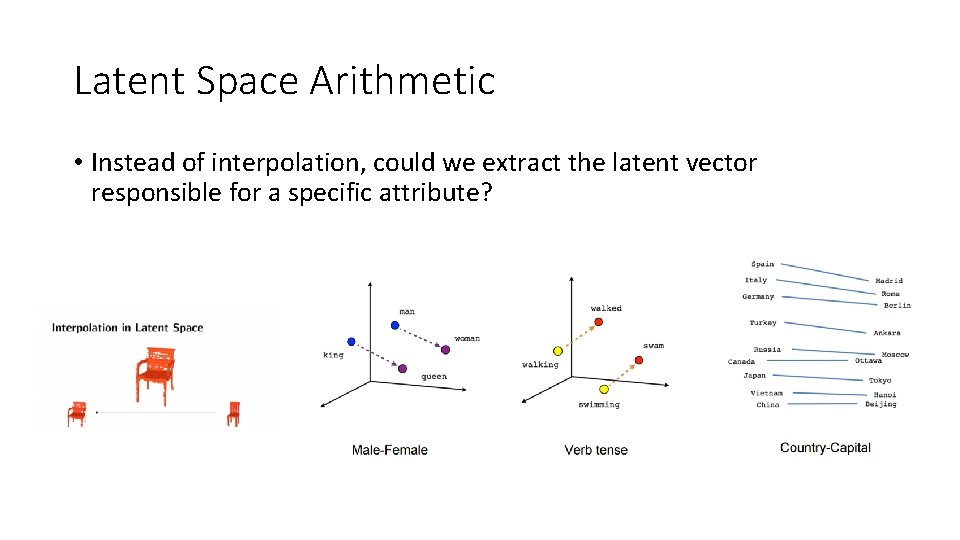 Latent Space Arithmetic • Instead of interpolation, could we extract the latent vector responsible