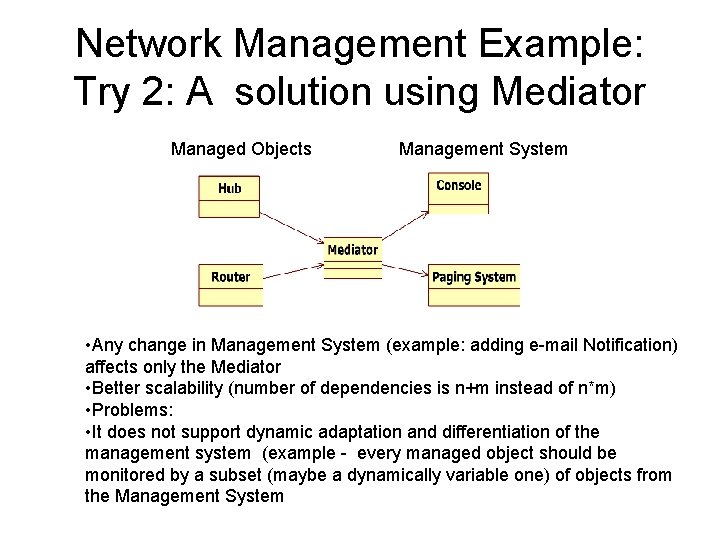Network Management Example: Try 2: A solution using Mediator Managed Objects Management System •