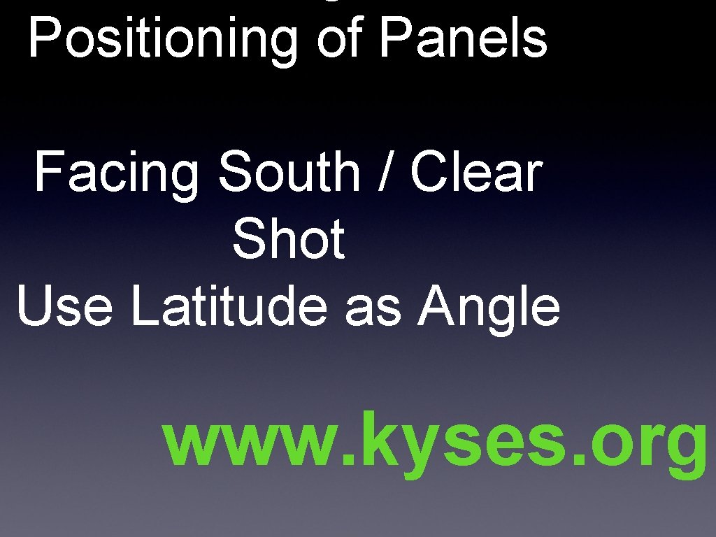 Positioning of Panels Facing South / Clear Shot Use Latitude as Angle www. kyses.